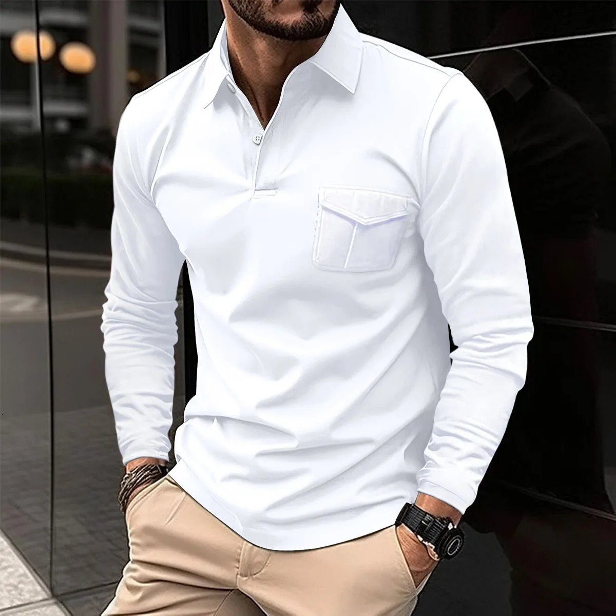 Mens polo shirt business casual summer long sleeved button Tshirt loose and comfortable clothing fashionable top 2024 240806