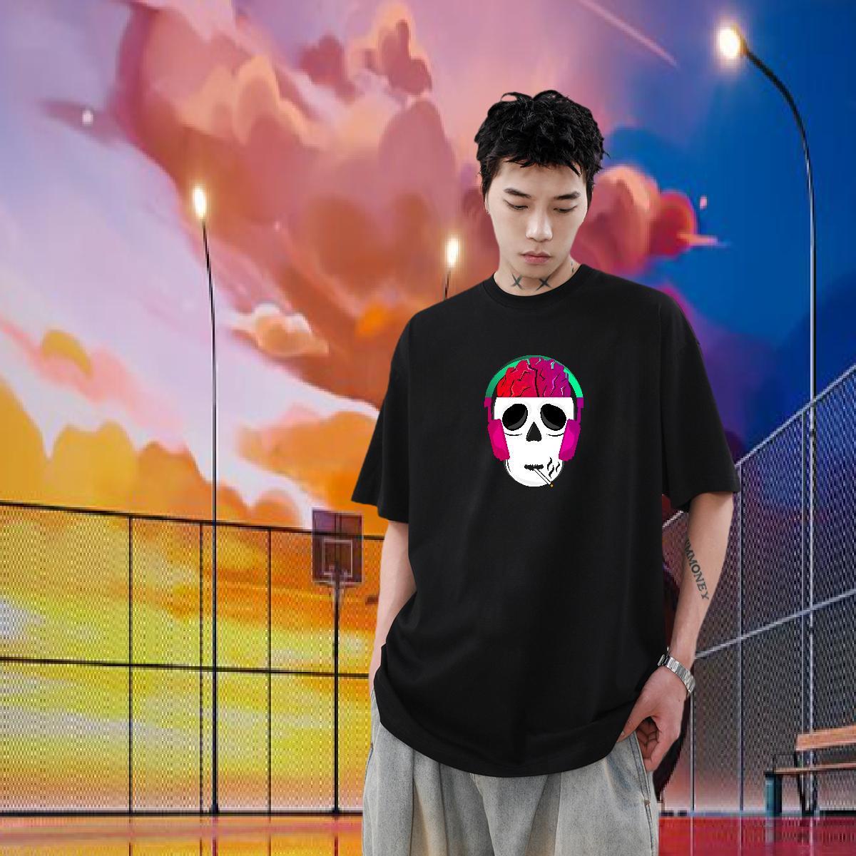 Brand T Shirts Men skull Polos 230g Cotton Anime Printing Street Soft Oversized 4XL Crew Neck Breathable Men Clothes T-Shirt
