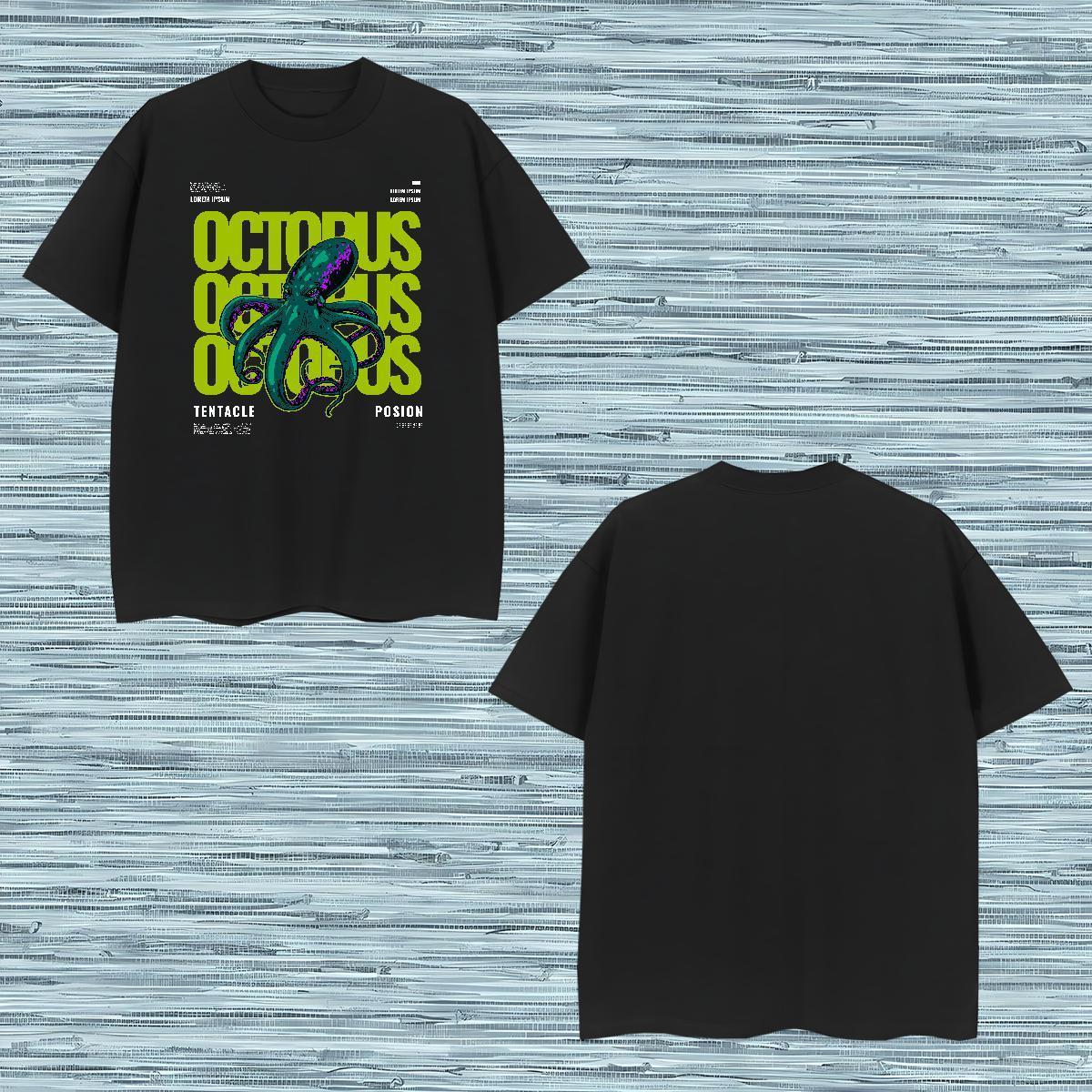 Loose Men Clothes T-Shirt 100% Cotton 230g octopus Men T Shirts Street wear Hip Hop Round Neck Short Sleeve Custom Anime Customized Tees