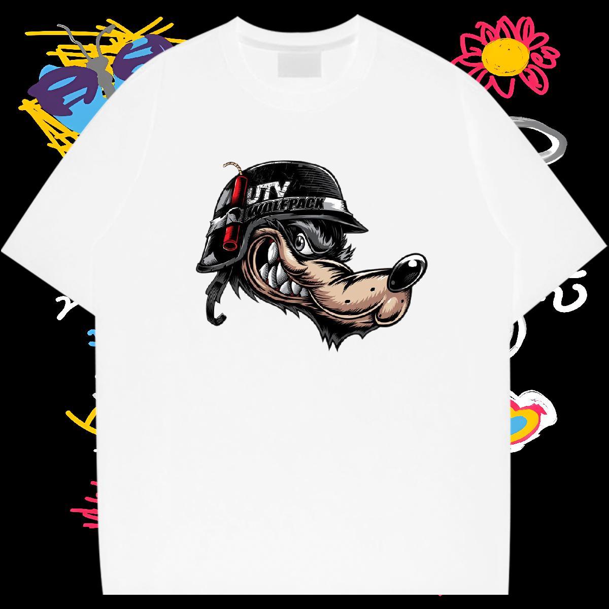 Designer T Shirt For Man 230g Pure Cotton wolf Street wear Hip Hop Tee Shirt Short Sleeve O-Neck Unisex Men Tshirts DIY Printed