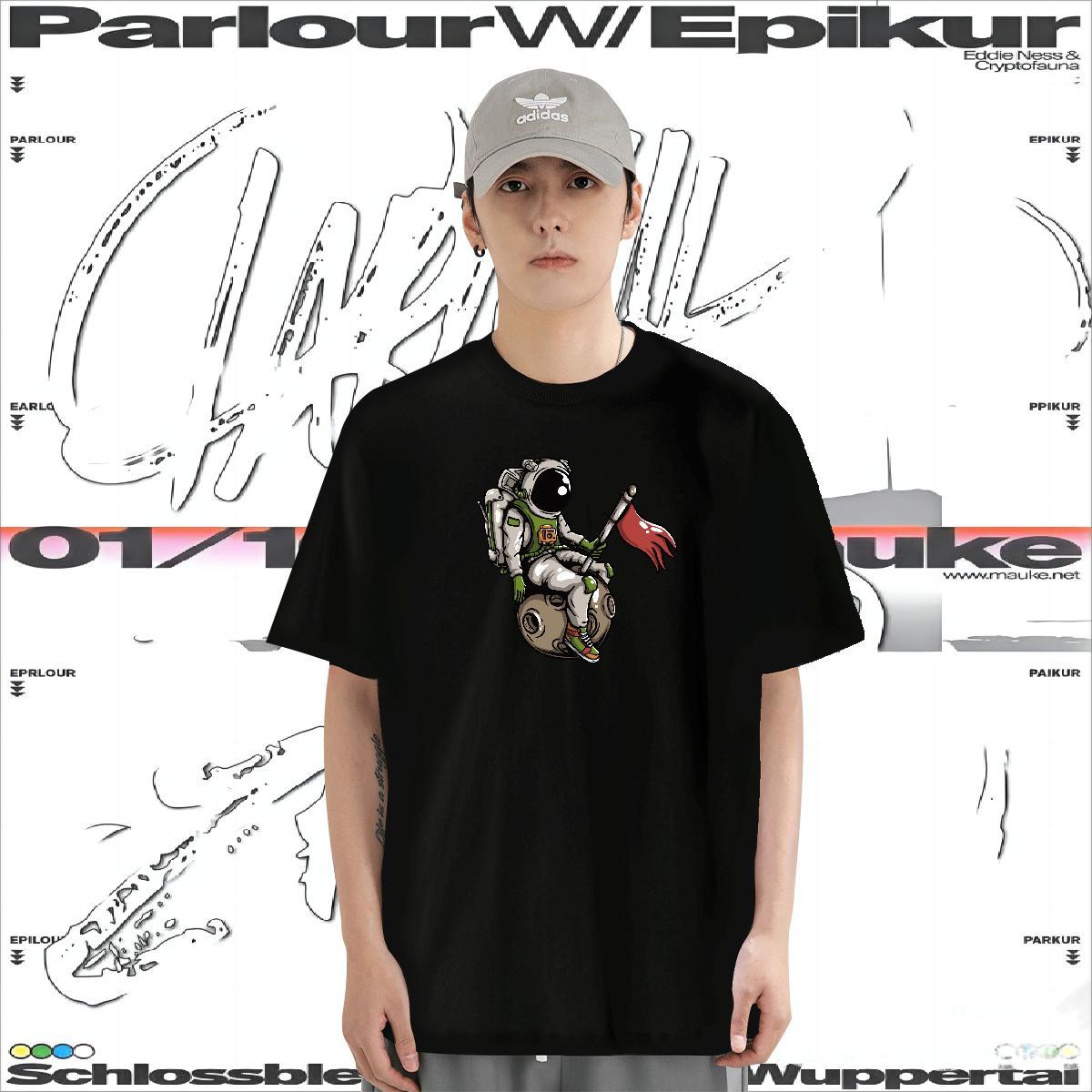 T-Shirts 100% Cotton 230g cosmonaut Spring Summer Short Sleeve Soft Cartoon Printing L-4XL Tshirt for Man Woman Classic Unisex Tops Tees