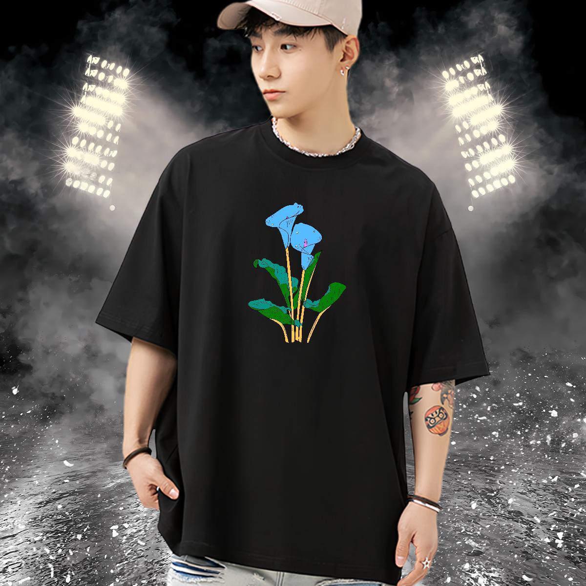 Fashion Man T Shirts 230g Pure Cotton flower Hip Hop Tee Shirt Breathable Crew Neck Classic Tshirt for Man Woman Plus Size Cartoon