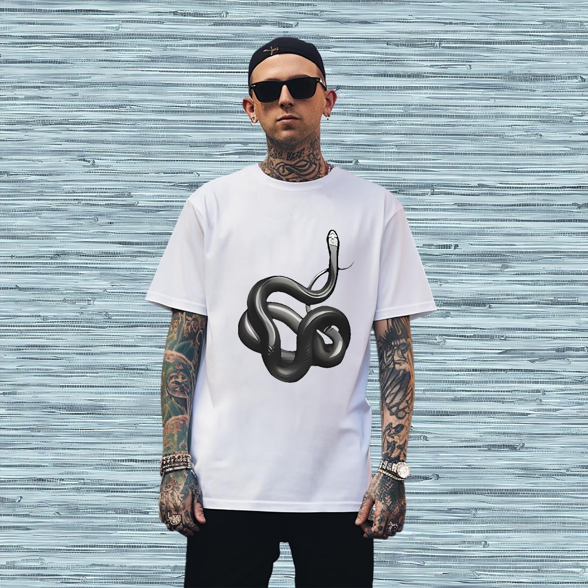 Men T Shirts 230g Pure Cotton snake Spring Summer Crew Neck Custom Cartoon Men Tops Tees Classic Popular Tops Shirt