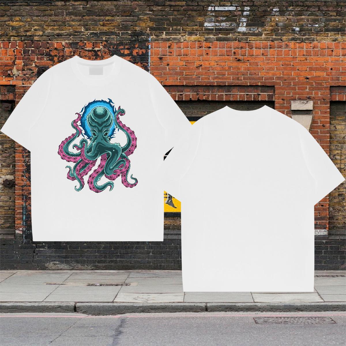 2024 New Men T Shirts 230g Cotton octopus Home Outdoor Clothings Crew Neck Breathable Wholesale Men Tops Tees DIY Anime