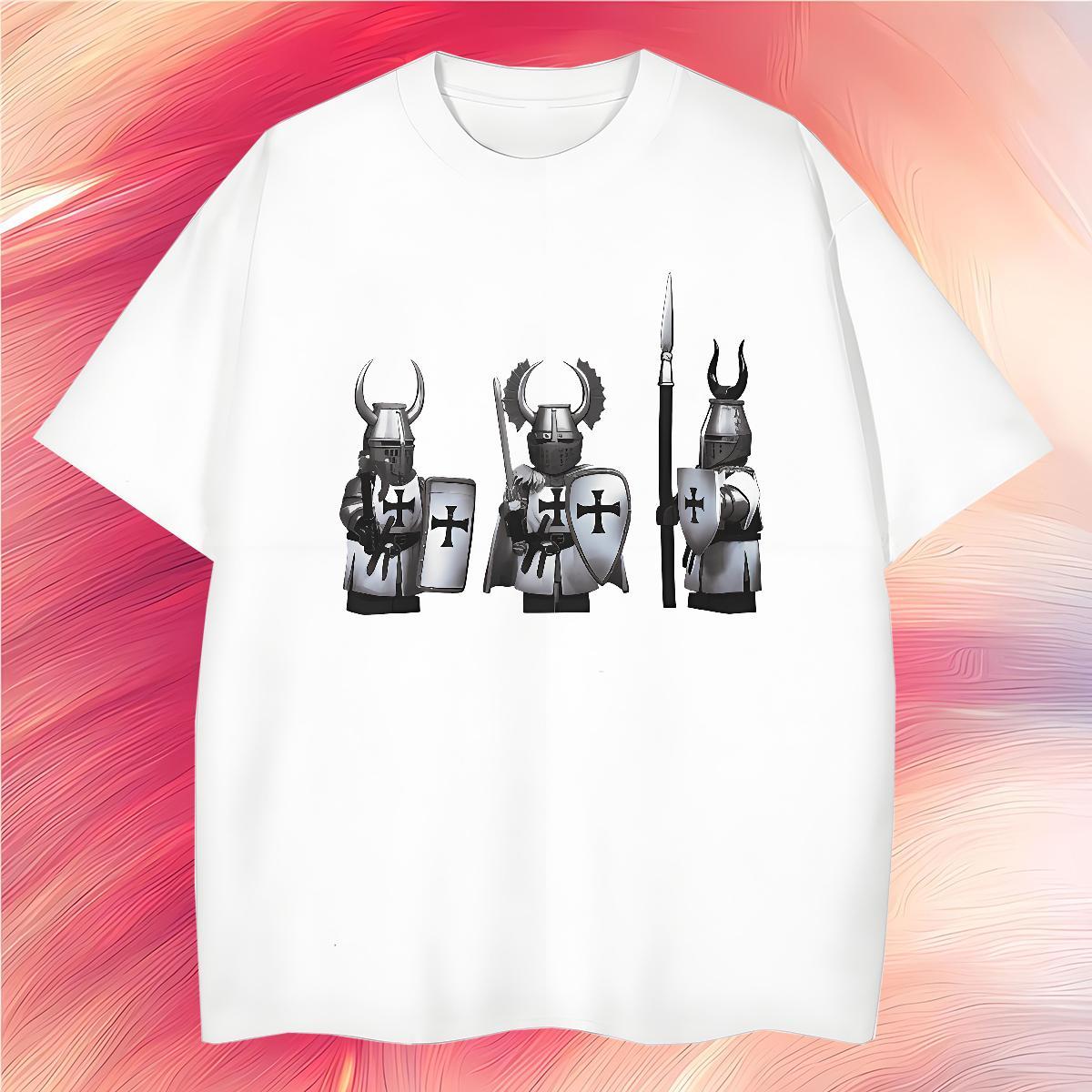 T Shirts Men 230g Pure Cotton knight Casual Beach Breathable Short Sleeve Anime Men Tops Tees DIY Brand Tshirts