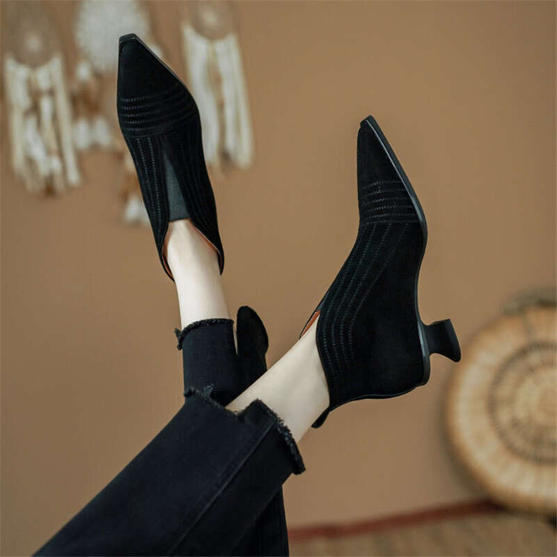 New Winter Sheep Suede Pointed Toe For Women Autumn Fashion Ankle Boots Concise Ladies Shoes Zapatos De Mujer