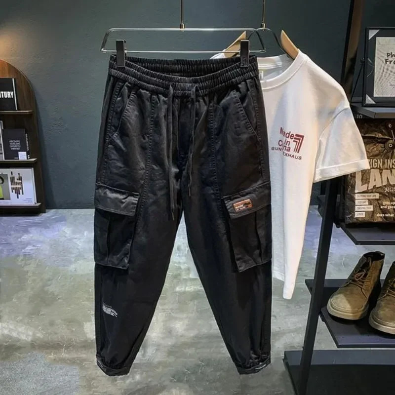 Male Trousers Harem Black Mens Cargo Pants Multi Pocket Stacked Multipockets Slacks Big Size est High Quality Harajuku Y2k 240806