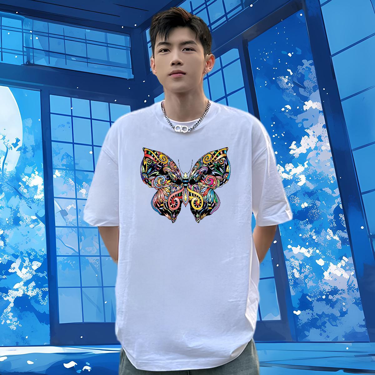 New Mens T Shirts 230g 100% Cotton Butterfly Sport Wear O Neck Short Sleeves Wholesale Tshirts Custom Big Size