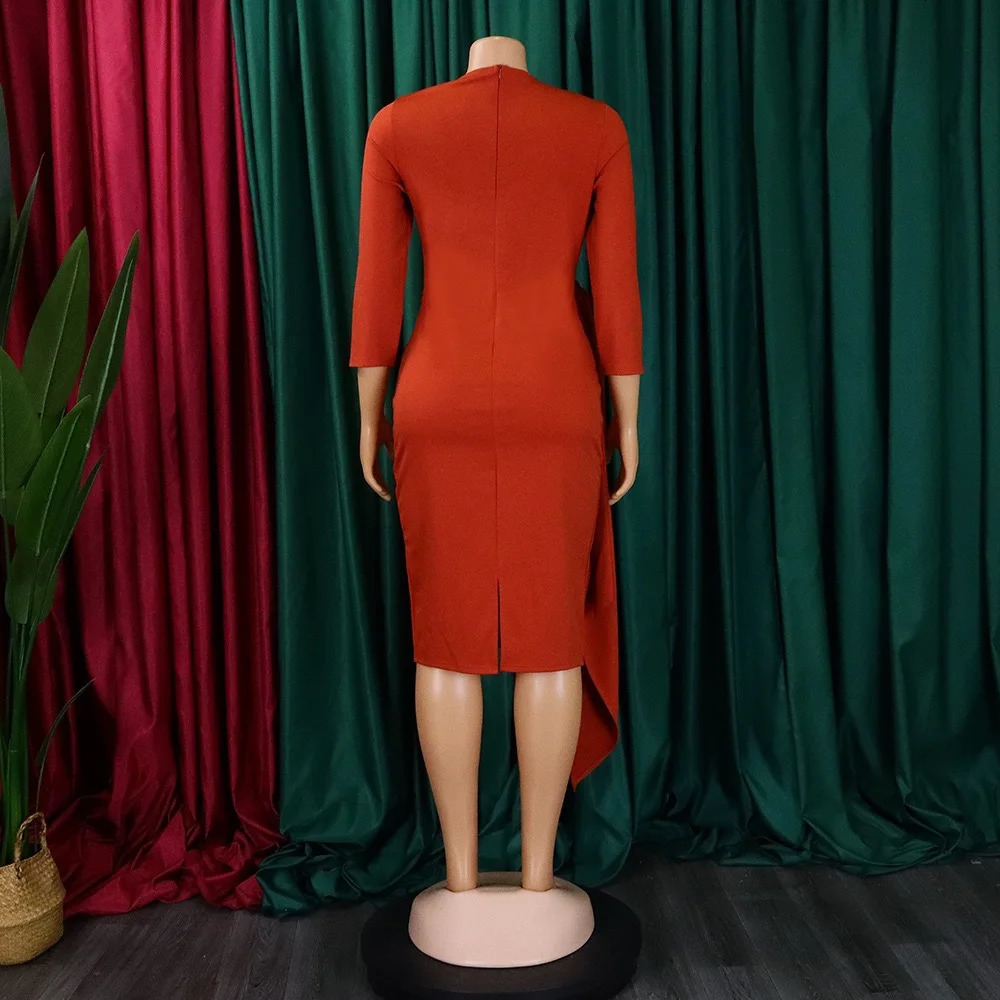 Office Dresses for Woman Skew Collar Full Sleeve Sashes Sheath Package Hips Mid Calf Professional Business Work Dress 240806