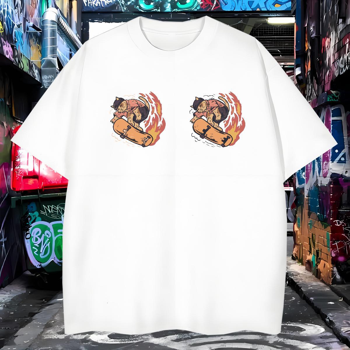 Custom T Shirts Men 230g 100% Cotton cat Street Clothings Breathable Soft Cool Men Tops Tees Plus Size Custom