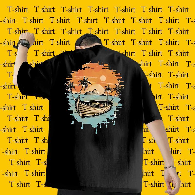 Designer T Shirts Men 100% Cotton 230g boat Home Outdoor Top Tees Crew Neck Cool Design Men Tshirts Custom Printed