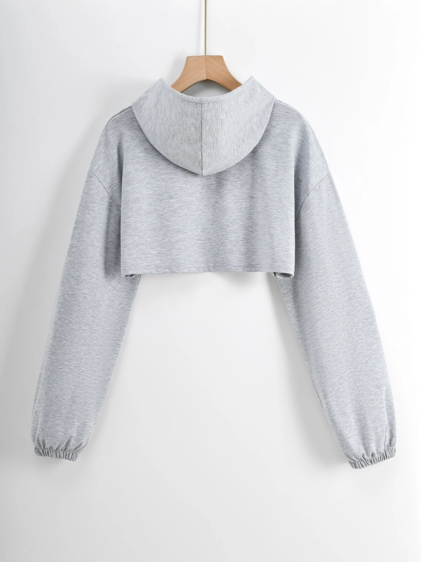 Drop Shoulder Super Crop Drawstring Hoodie 240806