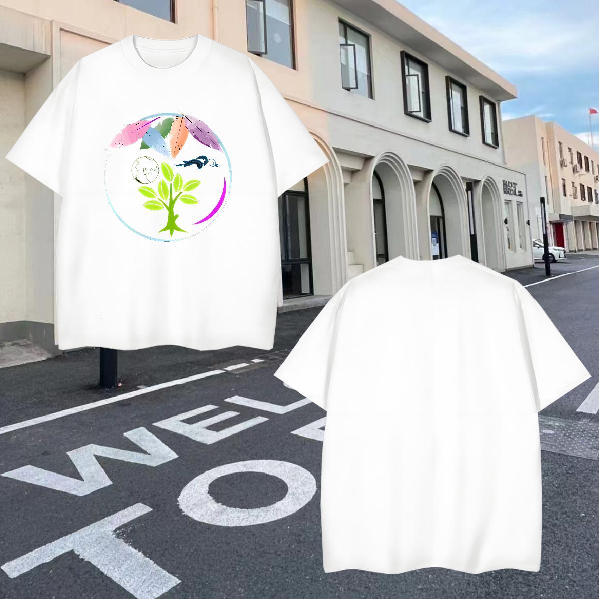 Fashion New T shirt 230g Pure Cotton tree Sports Casual Top Tees Short Sleeve O-Neck Soft Men Tops Tees Oversized