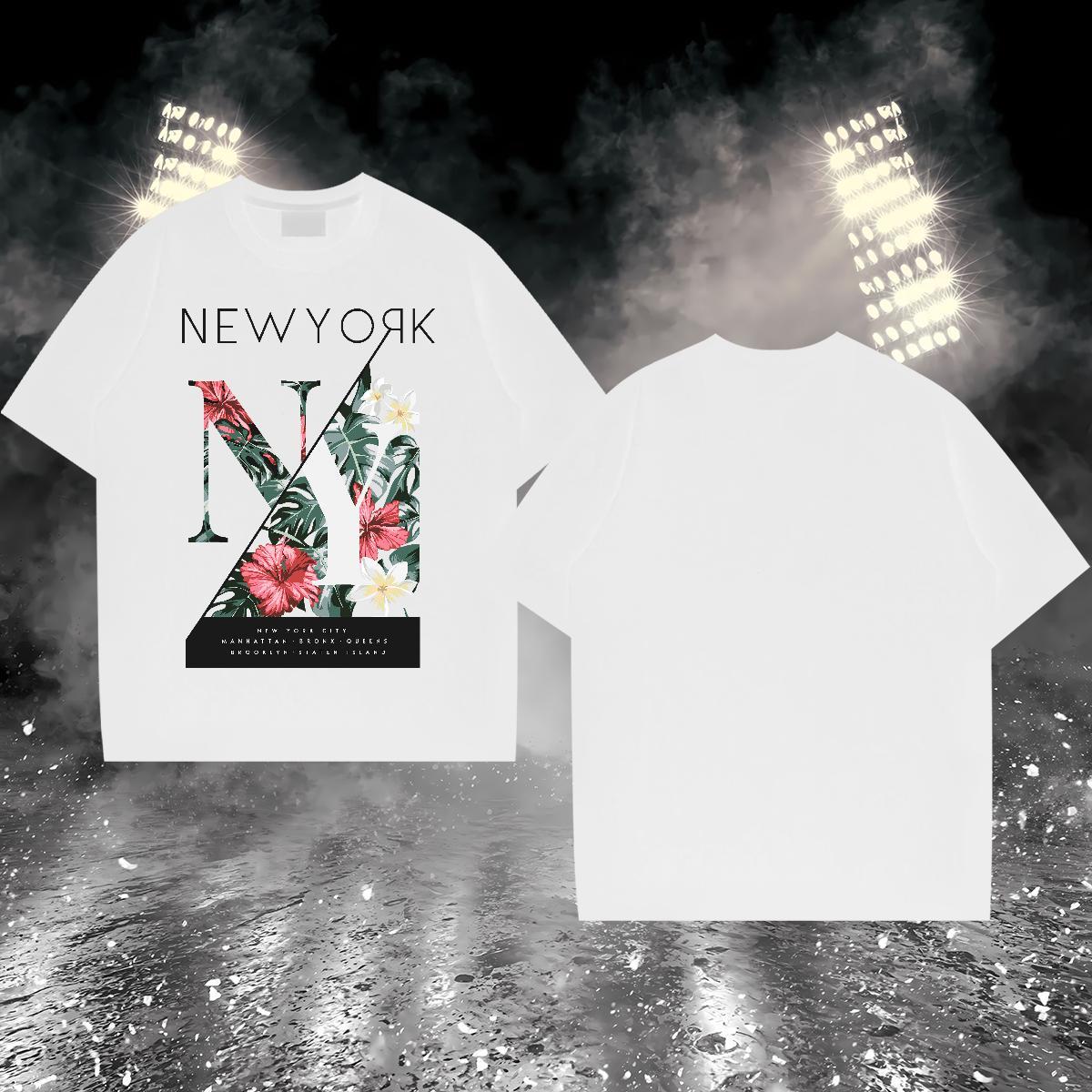 Stylist T-Shirts 230g 100% Cotton flower Hip Hop Tops Tees Breathable Short Sleeve Loose Men Tees Oversized 3XL 4XL