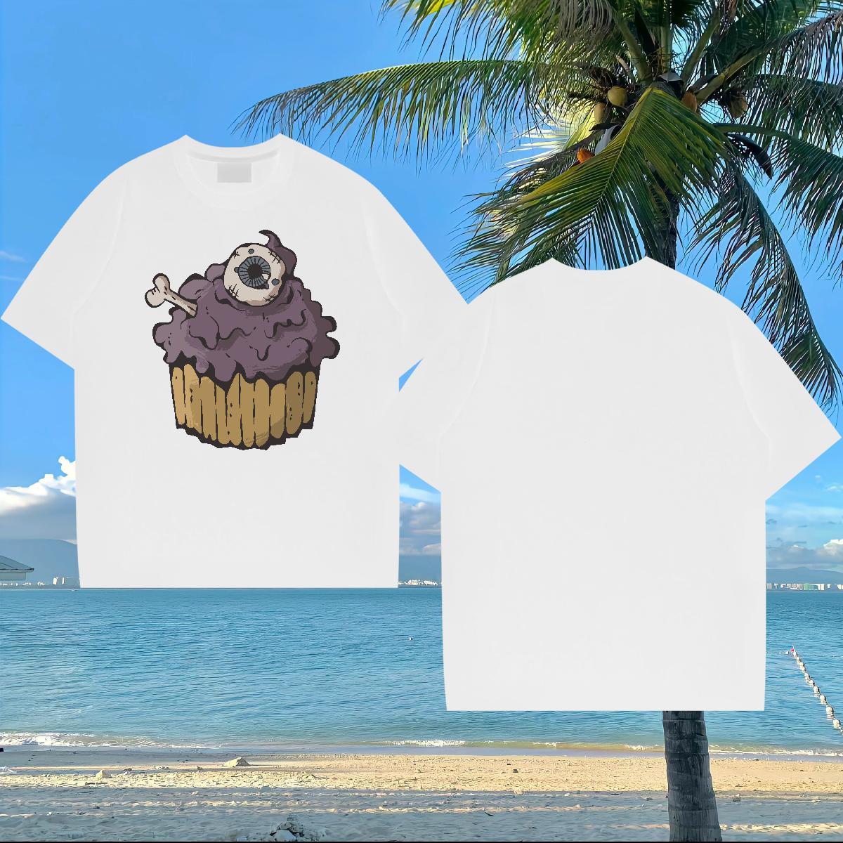 DIY Customized T-Shirts for Men 230g Cotton cake Sports Casual Tops Tees O Neck Short Sleeves Cool Men Tees Skull