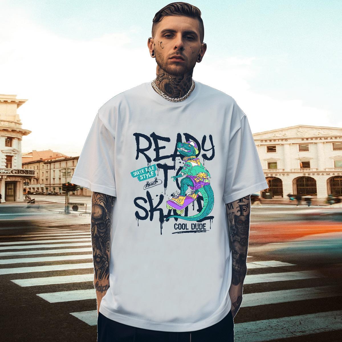 Cool Design Men Tshirts 230g Cotton dinosaur Men T Shirts Street Breathable Short Sleeve DIY Fashion New Polos