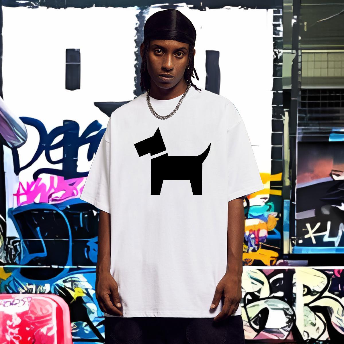 T Shirt For Man 100% Cotton 230g Dog Hip Hop Breathable Short Sleeve Floral Print Men Clothes T-Shirt Fashion Soft Polos