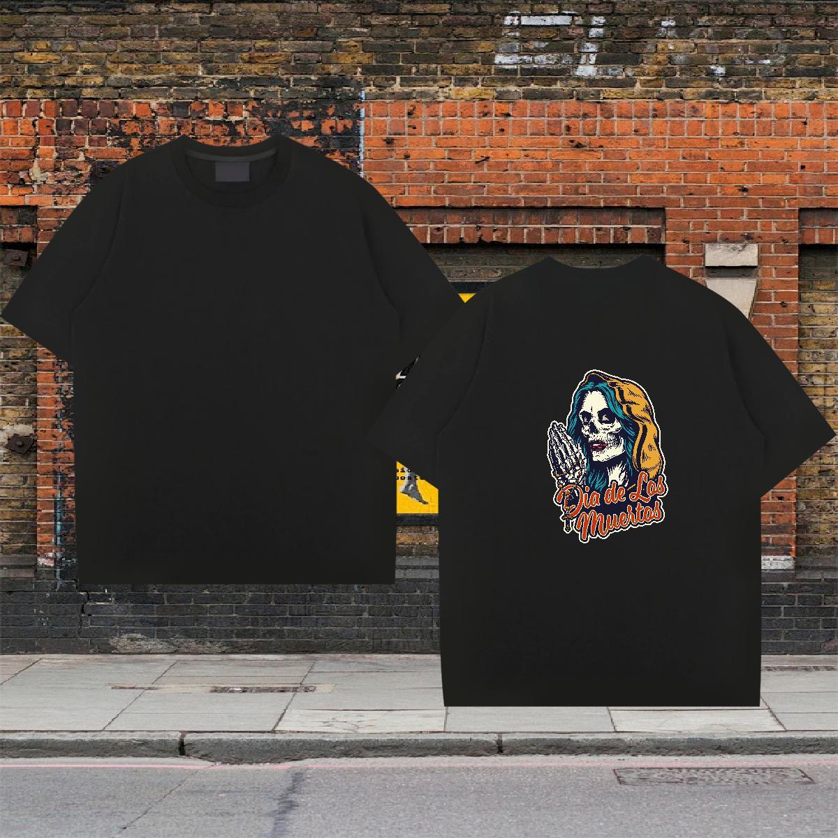 Customized T-Shirts skull Tees Shirts 230g Cotton Hip Hop High Quality DIY Logo Oversized Round Neck Short Sleeve Men Tops Tees