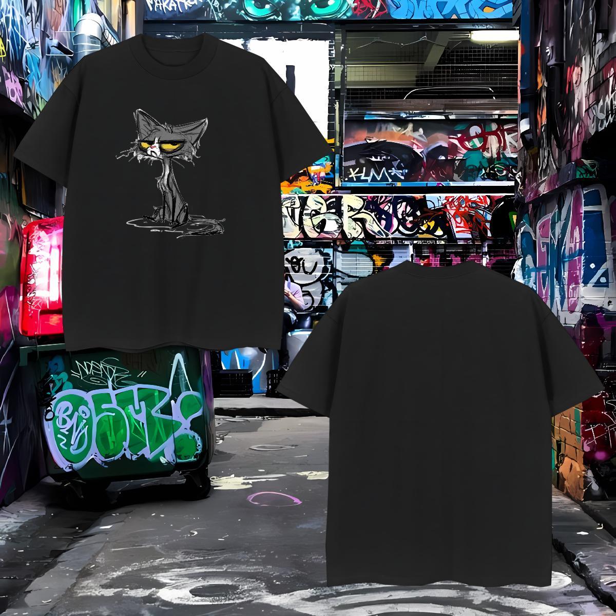 Brand Tshirts 230g Cotton cat Man T Shirts Street Casual Short Sleeve Soft Customized Print 2024 DIY Wear