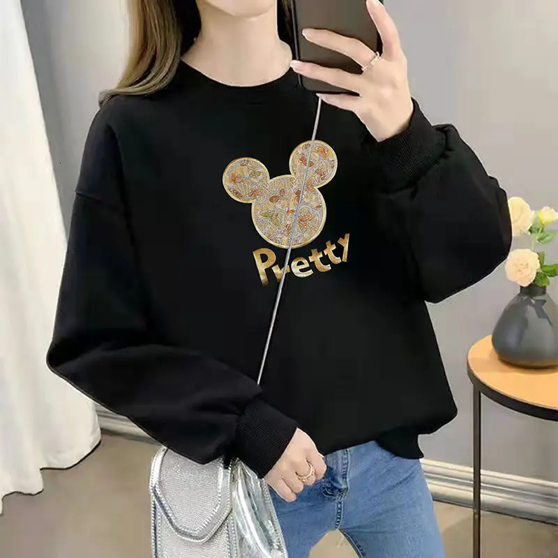 Autumn and Winter Womens Crew Neck Long Sleeves Printing Loose Pullovers Korean Hoodies Fashion Classic Casual All Match Tops 240806