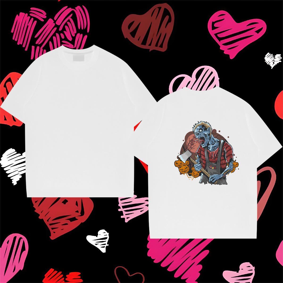 New Arrival T-Shirts 230g Pure Cotton Halloween Anime Printing Street Tees Shirts Breathable Crew Neck Soft Men Clothes T-Shirt Floral Print