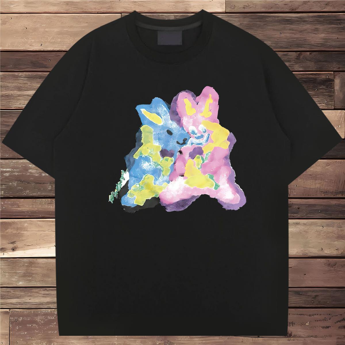 T-Shirts 230g Pure Cotton rabbit Summer Casual Short Sleeve O-Neck DIY Men Clothes T-Shirt Fashion Designer Tops Shirt