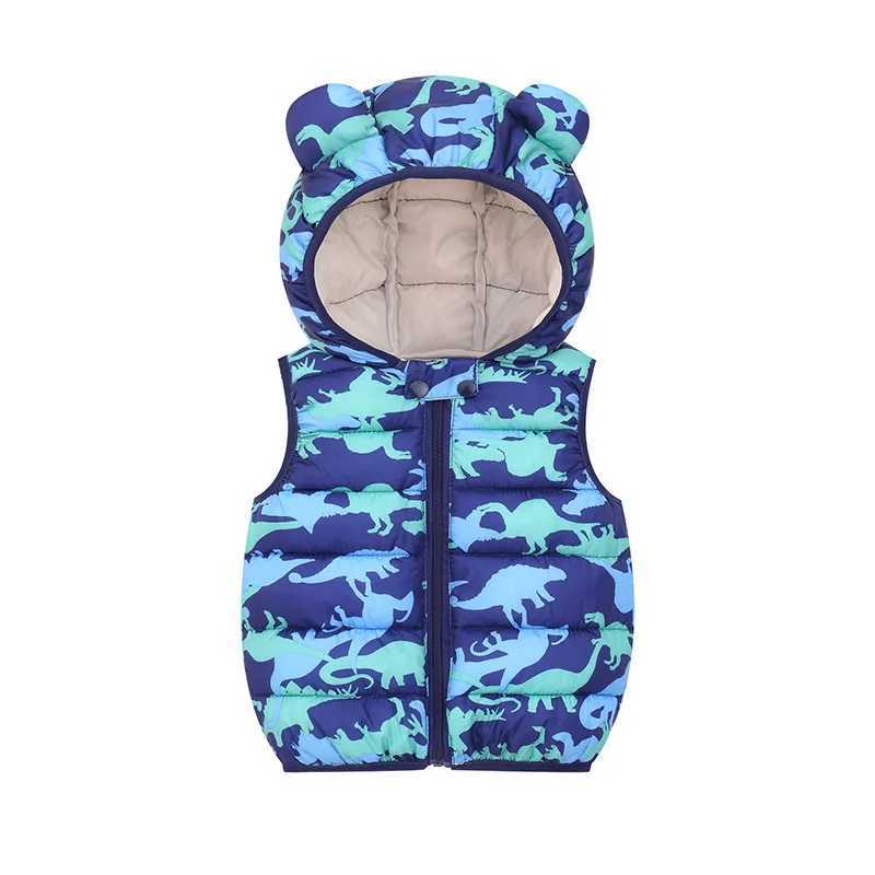 2023 Autumn Winter Baby Tank Top Hooded Cartoon Dinosaur Preschool Boys and Girls Waist Sleeveless Childrens Tank Top 0-5YW240724