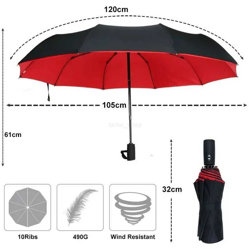Windproof Double Layer Resistant Umbrella Fully Automatic Rain Men Women 10K Strong Luxury Business Male Large Umbrellas ParasolXJ24