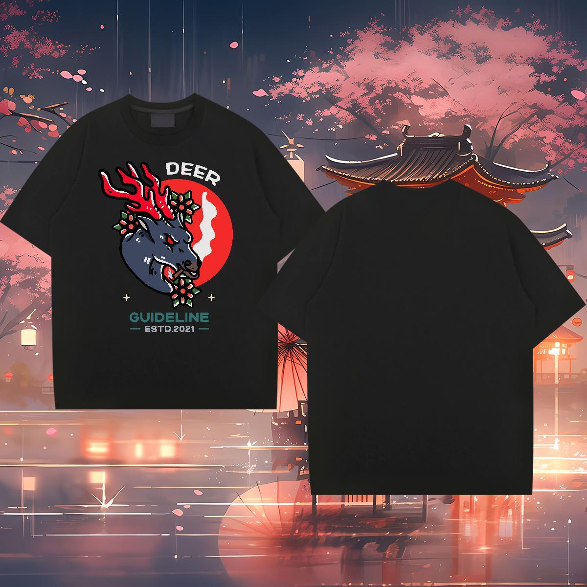 DIY Customized T Shirts Men 230g Cotton Deer Street Casual Clothes Crew Neck Unisex Men Tshirts Custom Print Plus Size
