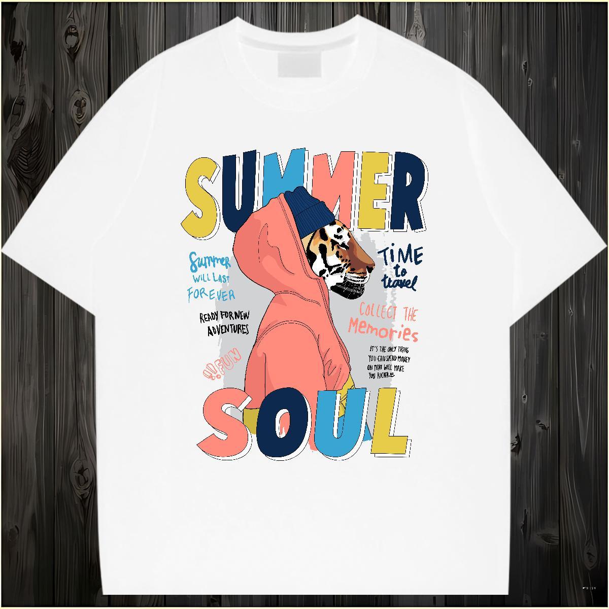 Men T Shirts 230g Pure Cotton tiger Hip Hop Breathable Short Sleeve Custom Printed Mens Tshirts 2024 Loose Fit Clothes