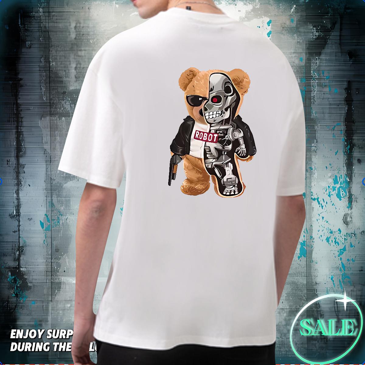 DIY Customized Men T Shirts 230g 100% Cotton bear Outdoor Tops Tees Breathable Short Sleeve Loose Fit Men Clothes T-Shirt DIY Printed