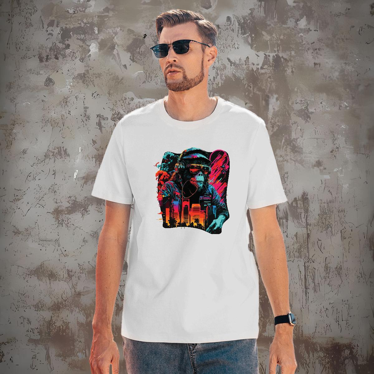 T Shirts Men 230g 100% Cotton chimpanzee Beach Pure Cotton DIY Men Tops Tees Brand Loose Fit Tops Shirt