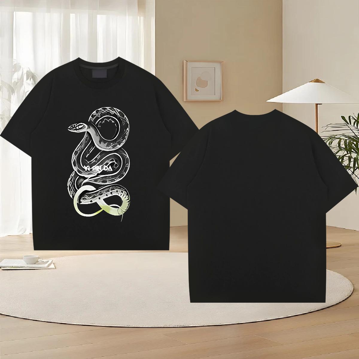 Brand Men Tshirts 100% Cotton 230g Summer Casual snake Black White Pure Cotton Fashion Design T-Shirts Clothes