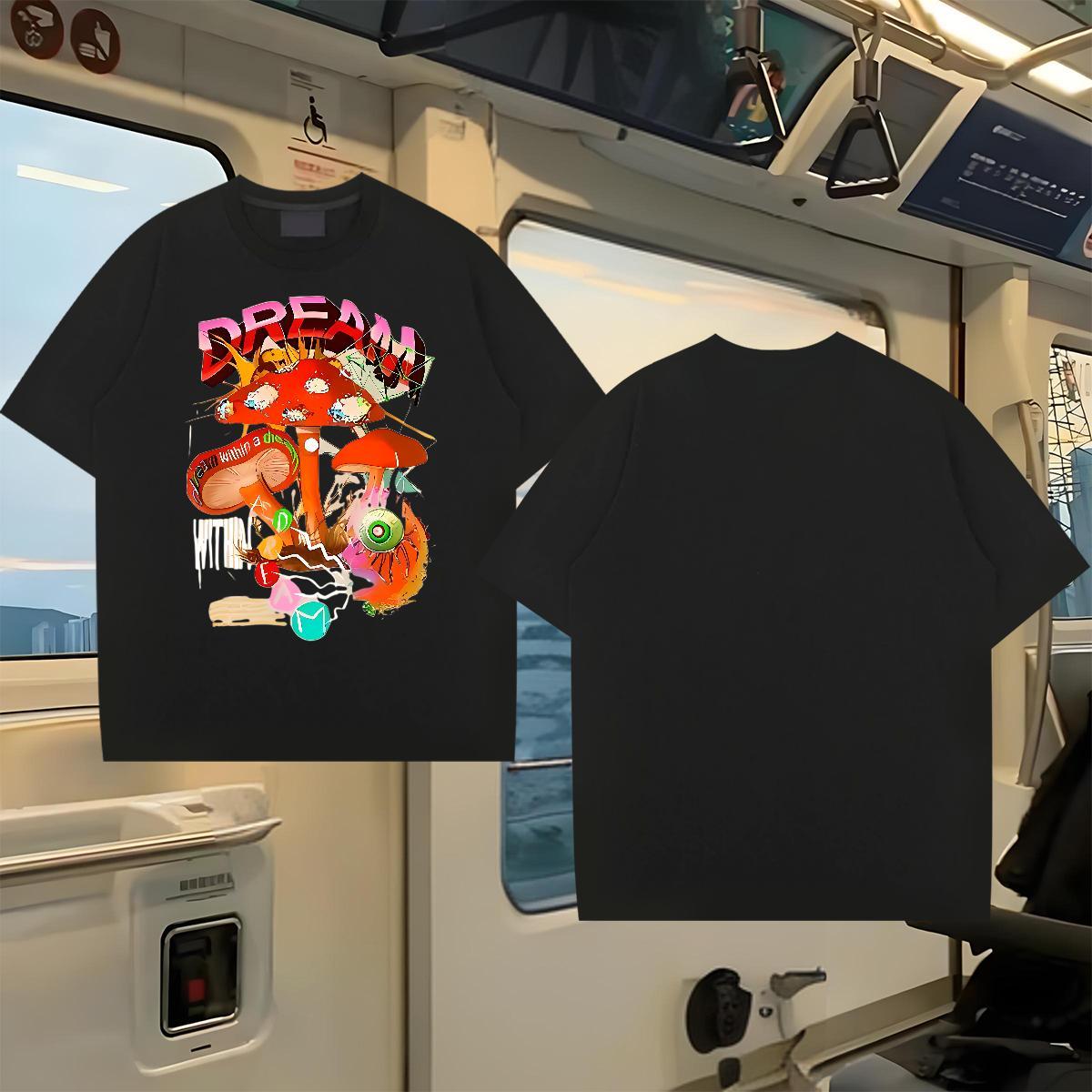 Fashion Designer T Shirts Men 100% Cotton 230g mushroom Street wear Hip Hop Wear O-Neck Short Sleeve Cool Tshirts Custom Print Plus Size