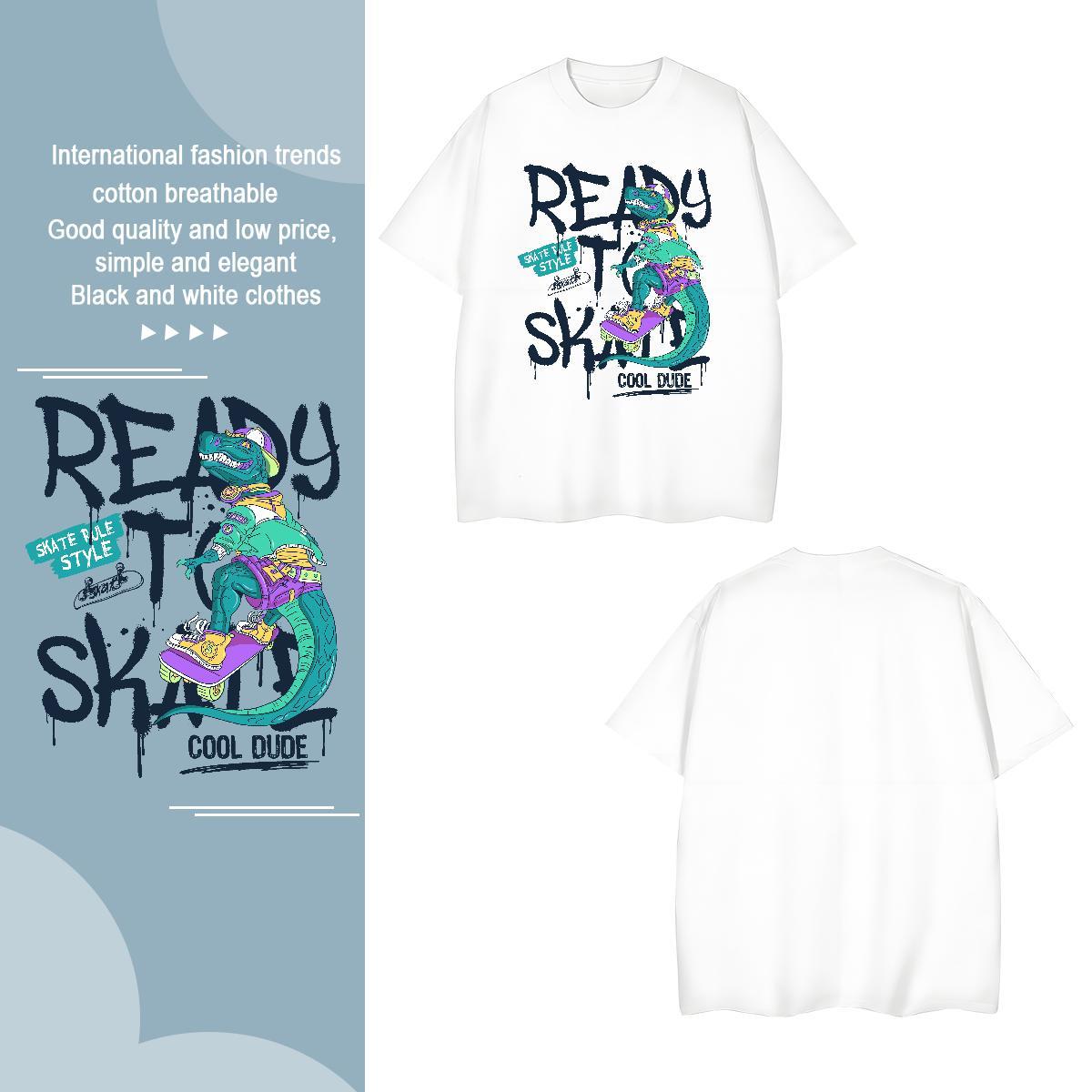 Popular Tshirt for Man Woman 100% Cotton 230g dinosaur T Shirts Men Hip Hop Street Crew Neck Cartoon Printing L-4XL 2024 Summer Tops Tees