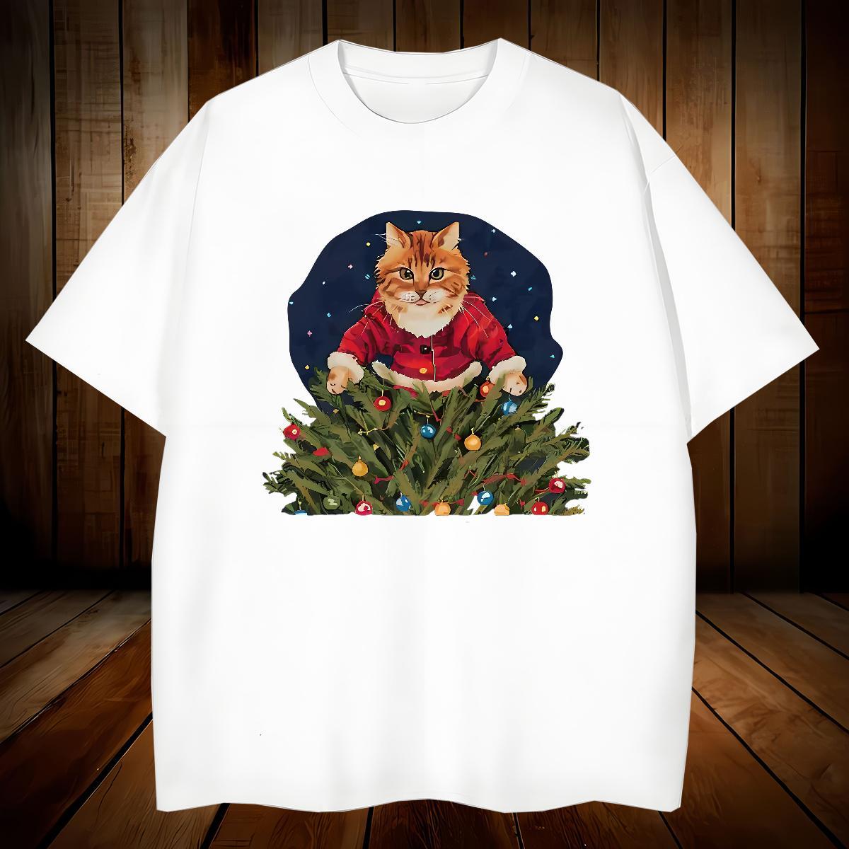 Mens T Shirts 100% Cotton 230g cat Sports Casual Crew Neck Breathable Customized Print Men Clothes T-Shirt Classic Casual Brand Top Tees