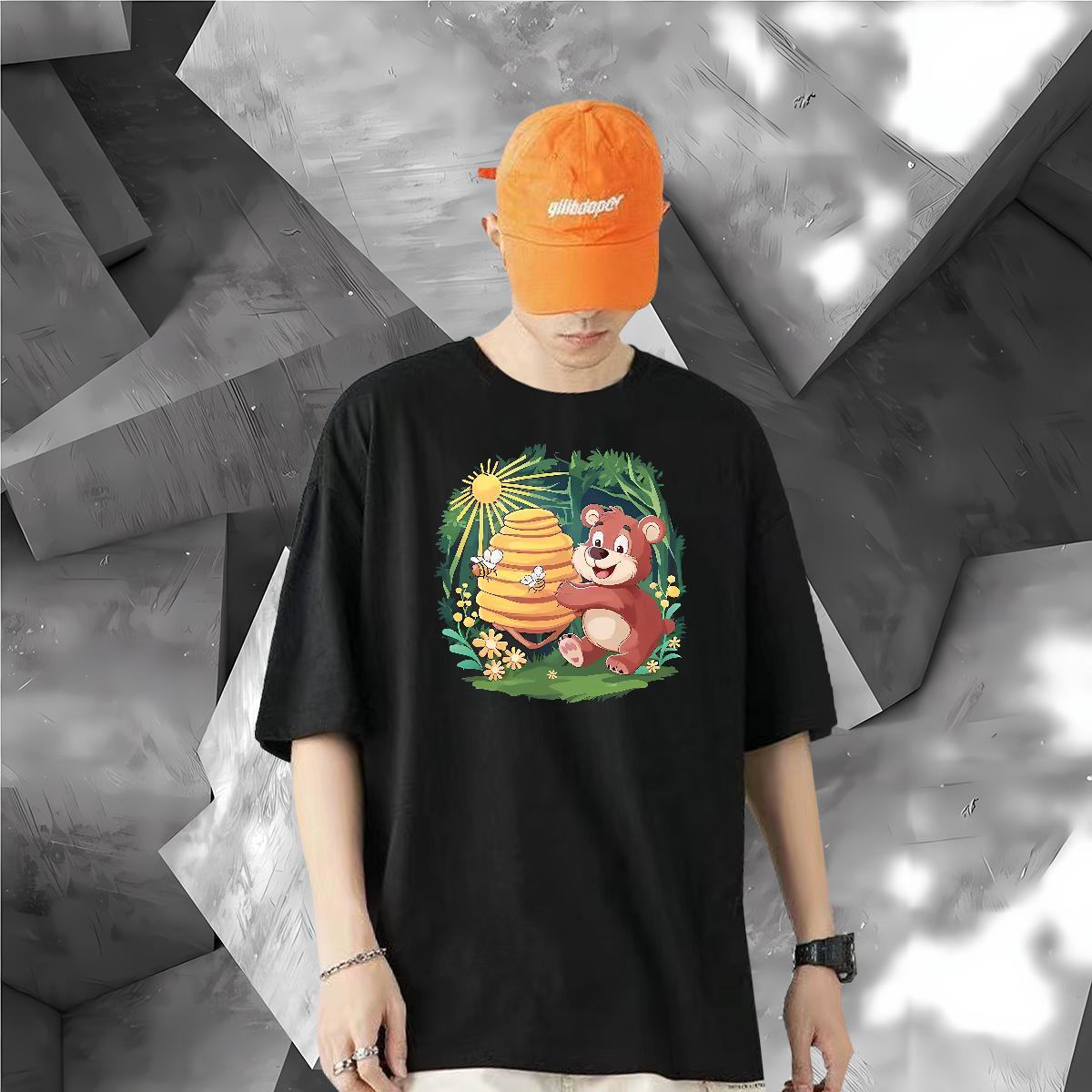 Designer Fashion T-Shirts for Men 230g 100% Cotton bear Summer Casual Clothings Crew Neck Comfortable Men Tshirts Anime