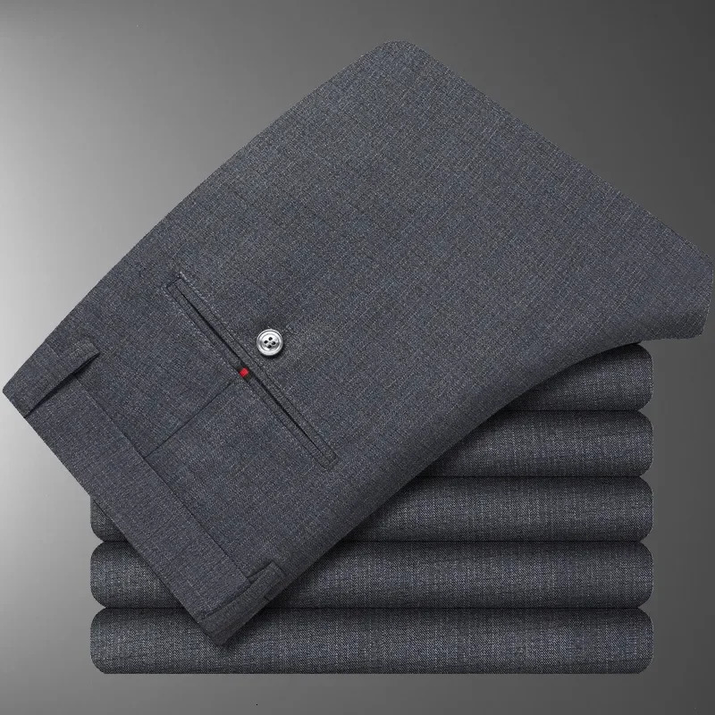 Business Casual Suit Pants Men Solid High Waist Straight Office Formal Trousers Mens Classic Style Long Plus Size 240806