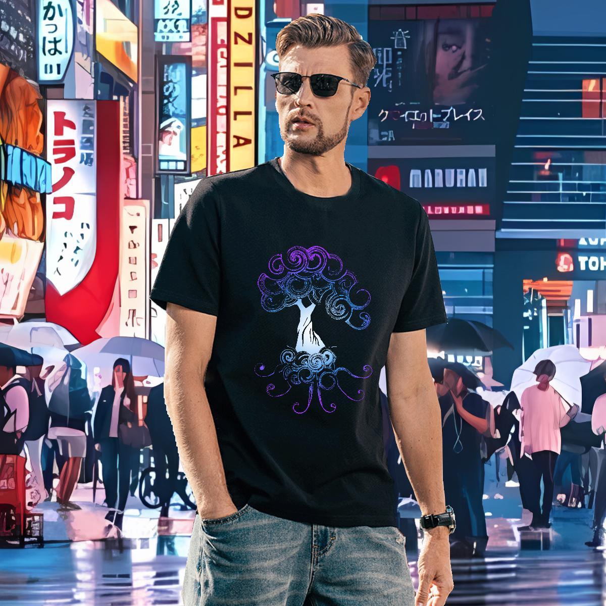 2024 Mens T Shirts 100% Cotton 230g tree Beach Tops Tees Crew Neck Unisex Tshirts DIY Anime