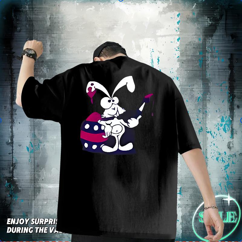 Brand T Shirts Men 100% Cotton 230g rabbit Anime Printing Street Polos O-Neck Short Sleeve Designer Men Tees Floral Print