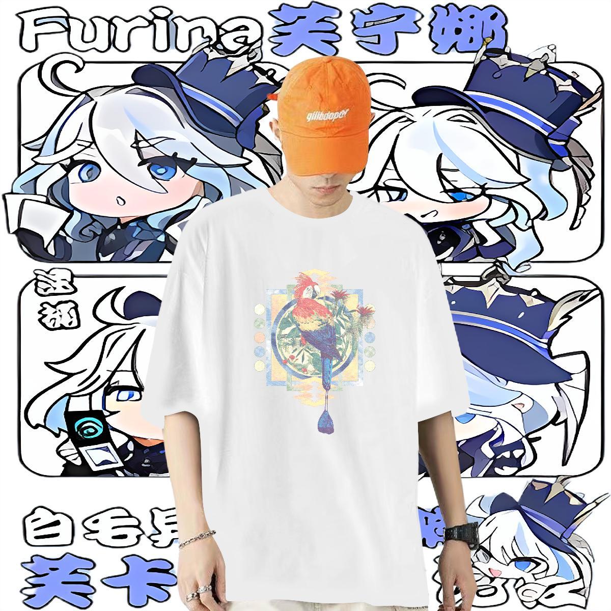 2024 Summer Mens T Shirts 230g Pure Cotton bird Anime Printing Street Tops Breathable Short Sleeve Classic Men Tops Tees Oversized 3XL 4XL