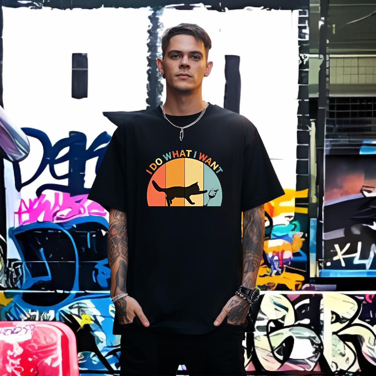 Mens T Shirts 230g Cotton cat Casual Daily Wear Short Sleeve O-Neck Oversized 3XL 4XL Tshirts Fashion Casual Soft Tops Shirt