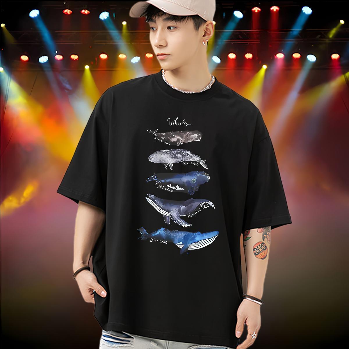 DIY T Shirt For Man 230g Pure Cotton whale Street Casual Wear Breathable Free Shipping Tshirts Black Oversized