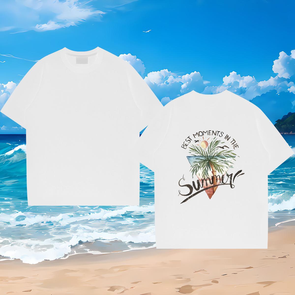 2024 DIY Men T Shirts 230g 100% Cotton tree Beach Tees Breathable Short Sleeve Comfortable Tshirt for Man Woman Plus Size Custom
