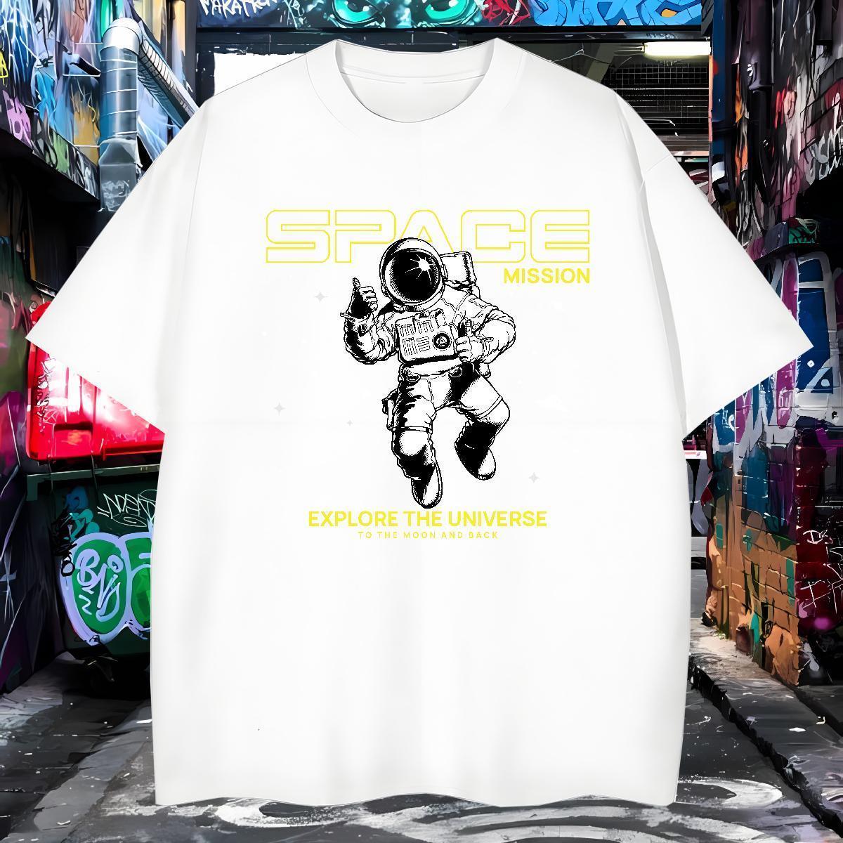 Man T Shirts 230g 100% Cotton cosmonaut High Street Hip Hop Short Sleeve O-Neck DIY Logo Oversized Men Clothes T-Shirt Designer Brand Wear