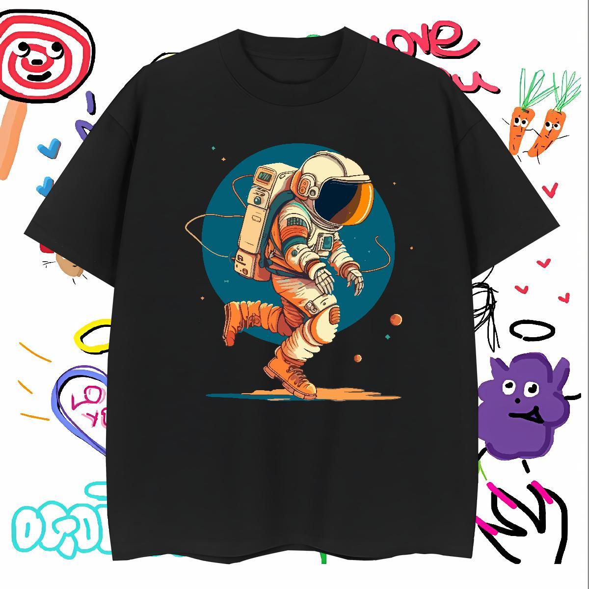 T-Shirts 230g 100% Cotton cosmonaut Anime Printing Street Breathable Crew Neck Custom Printed Mens Tshirts Classic High Quality Tops Tees