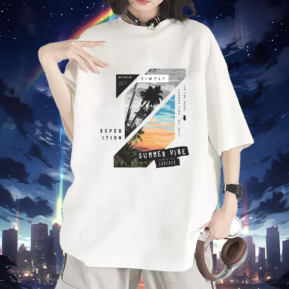 Loose fit T Shirts Women Breathable Short Sleeve Woman Tshirt Custom Print Oversized tree Hip Hop Street 230g Pure Cotton New Tshirts