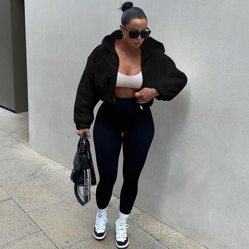 Women's Autumn New Fashion Cardigan Zipper Hooded Plush Long Sleeve Top for Women