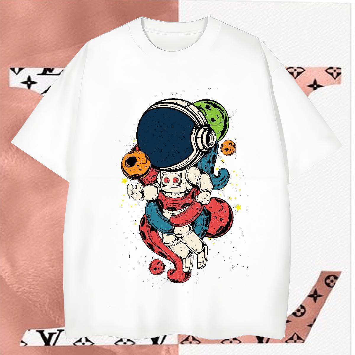 Men T Shirts 230g Cotton cosmonaut Daily Outfit O Neck Short Sleeves Cartoon Print Mens Tshirts DIY Customized Brand Tops Shirt