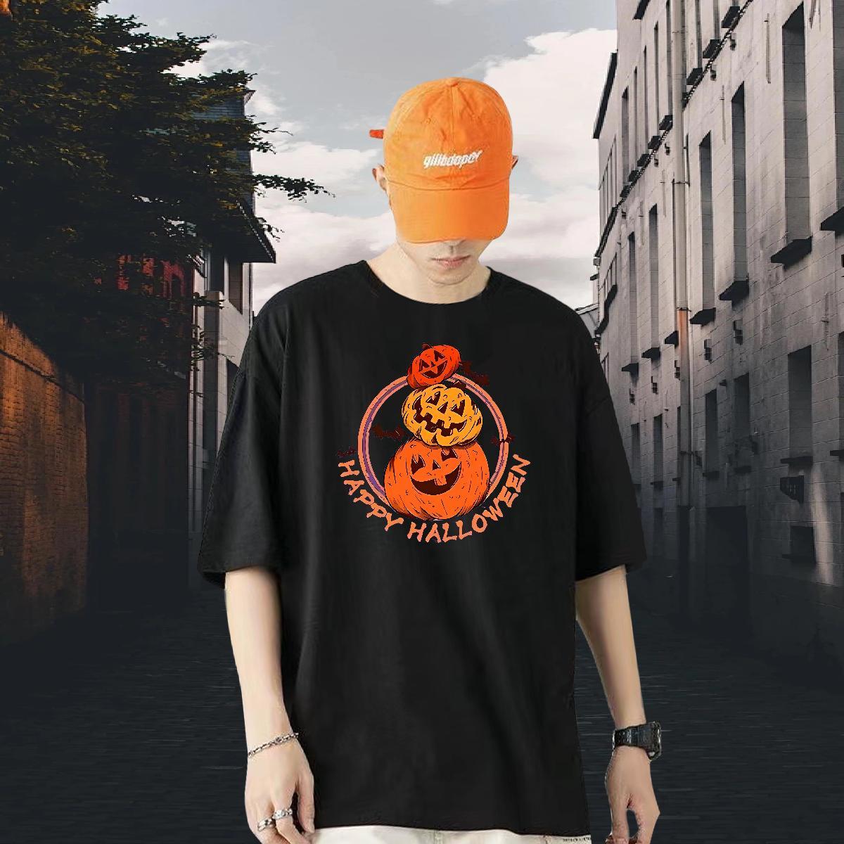 New Man T Shirts 230g Pure Cotton pumpkin Hip Hop Polos Round Neck Short Sleeve Soft Men Tops Tees Black White
